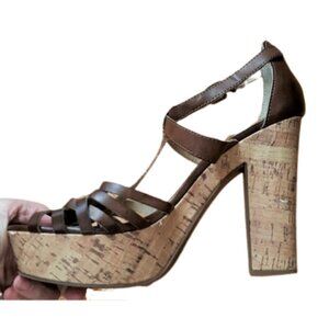G by Guess high cork heel strappy open toe sandals